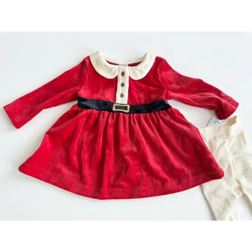 NEW! 3M Carter's Baby Girls Christmas 2PC Santa Dress & Tights Set